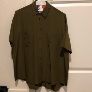 Madewell XS silk army green courier shirt
